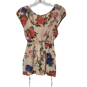 Vtg Y2K Old Navy Women's‎ Floral Print Blouse Top S Short Sleeve Tie Waist